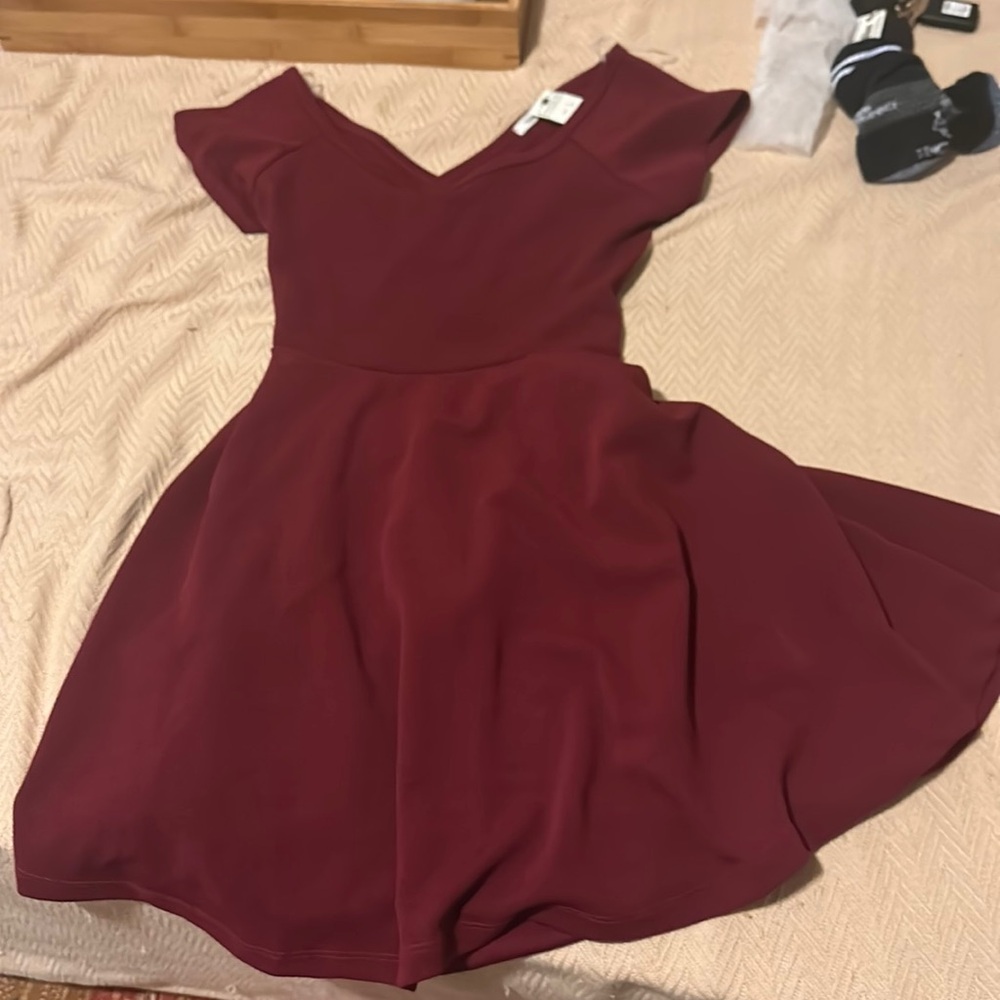 Burgundy dress with open back detail